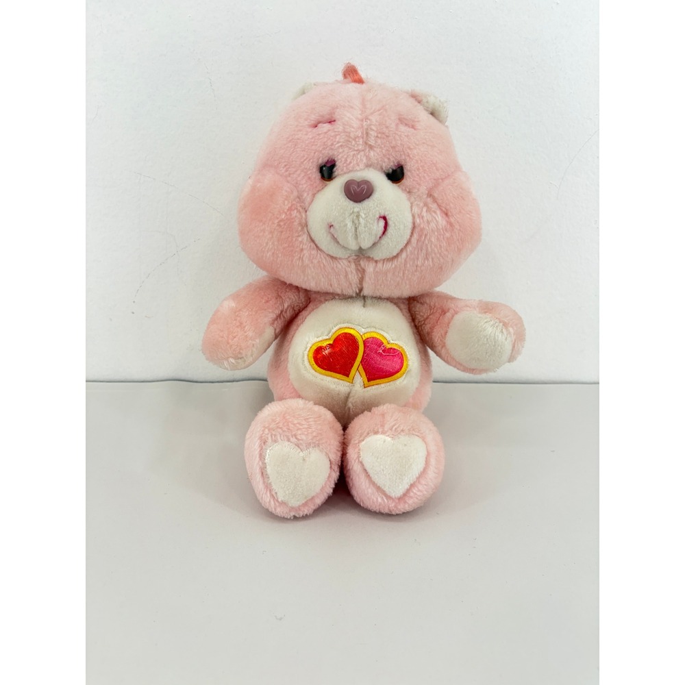 Vintage 80s Care Bears Love-a-Lot Bear Pink Plush Stuffed Animal Double Heart